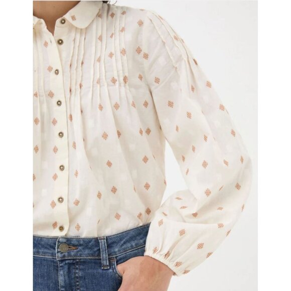 Fatface Elsie Ivory Dobby Blouse Sz 8 Cotton Balloon Long Sleeve Boho Chic - Picture 2 of 13